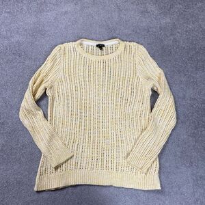 Talbots Womens Petite Medium PM Pullover Sweater Yellow Open Weave Long Sleeve